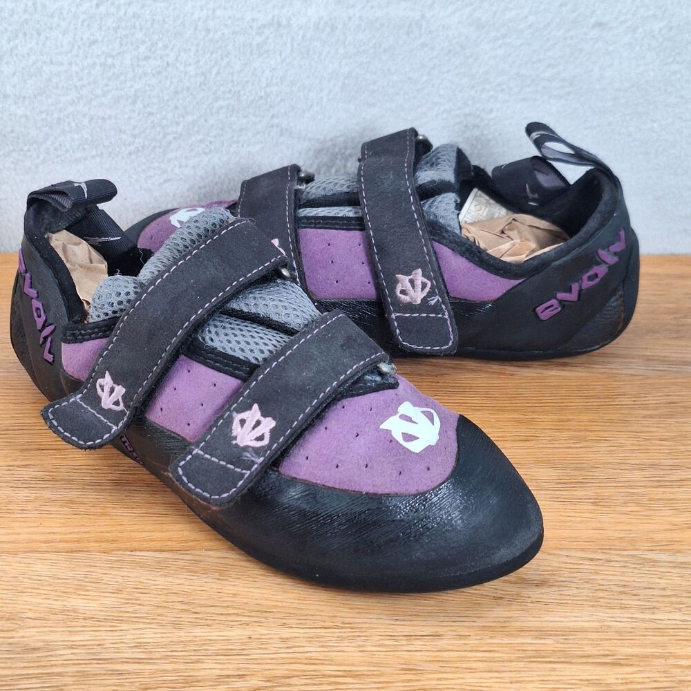 Evolv Eco-Trax Women's 7 EU 37.5 Rock Climbing Shoes Purple Black Made in USA